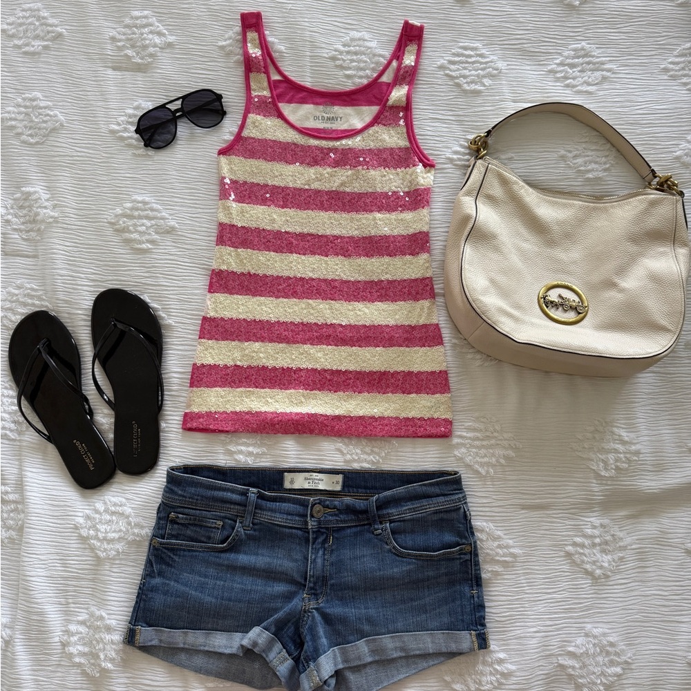 Y2K Pink and White Striped Sequin Tank Top